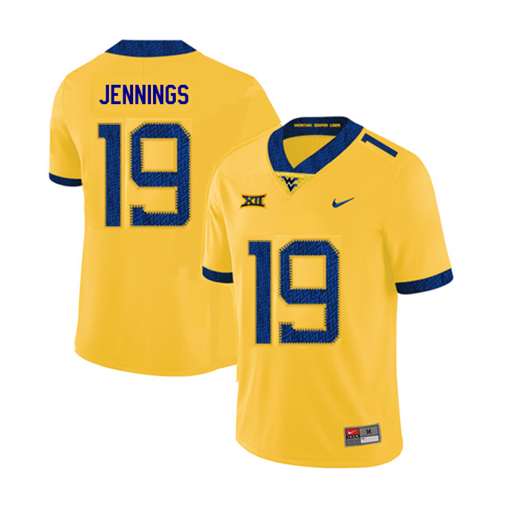 2019 Men #19 Ali Jennings West Virginia Mountaineers College Football Jerseys Sale-Yellow